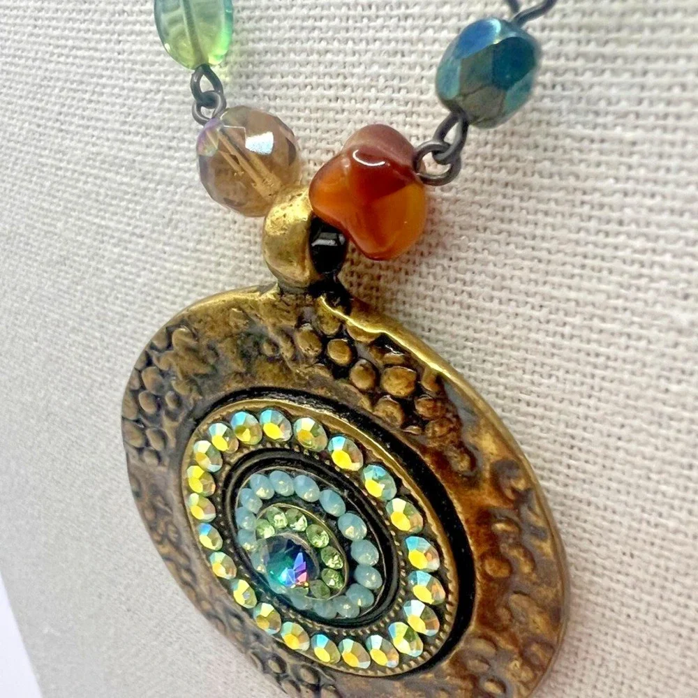 Avgad Artisan Vibes Pendant Necklace Boho Glass Beads Crystal Eclectic Aesthetic